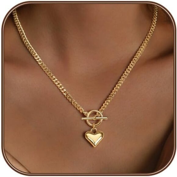 Heart Necklace for Women Gold/Silver Plated Trendy Heart Choker Lover Pendant Hy - Picture 7 of 7